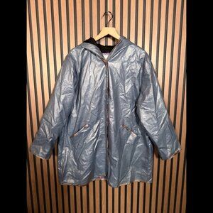 Vintage Marylou Ozbolt Storer Raincoat XL Blue Poncho Waxed Hooded 100% Wool